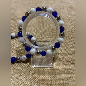 Blue, White Quartz and Hematite Bracelet